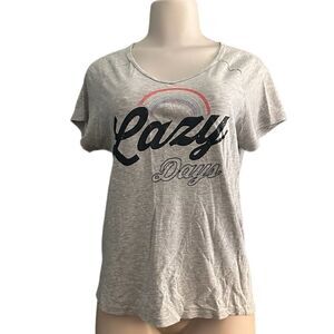Secret Treasures ‘Lazy Days’ Graphic T-Shirt Gray Rainbow Size 8-10 Medium